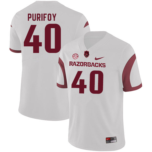 Men #40 Trey Purifoy Arkansas Razorbacks College Football Jerseys Sale-White